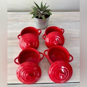 NWT Set of Four Wildly Delicious Petite Maison Red Premium Stoneware Ramekins.